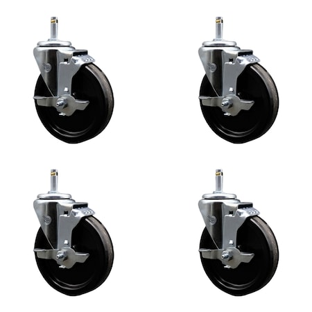 Service Caster 5'' Phenolic Swivel 7/16'' Grip Ring Stem Caster with Total Lock Brake, 4PK SCC-GR20S514-PHR-TLB-716138-4